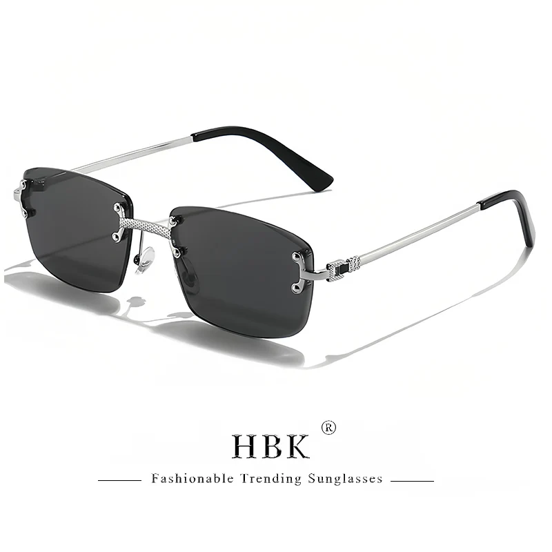 HBK Square Rimless Sunglasses Women Retro Metal Sun Glasses Men Luxury Party Business Gradient Shades 2024 Summer Style
