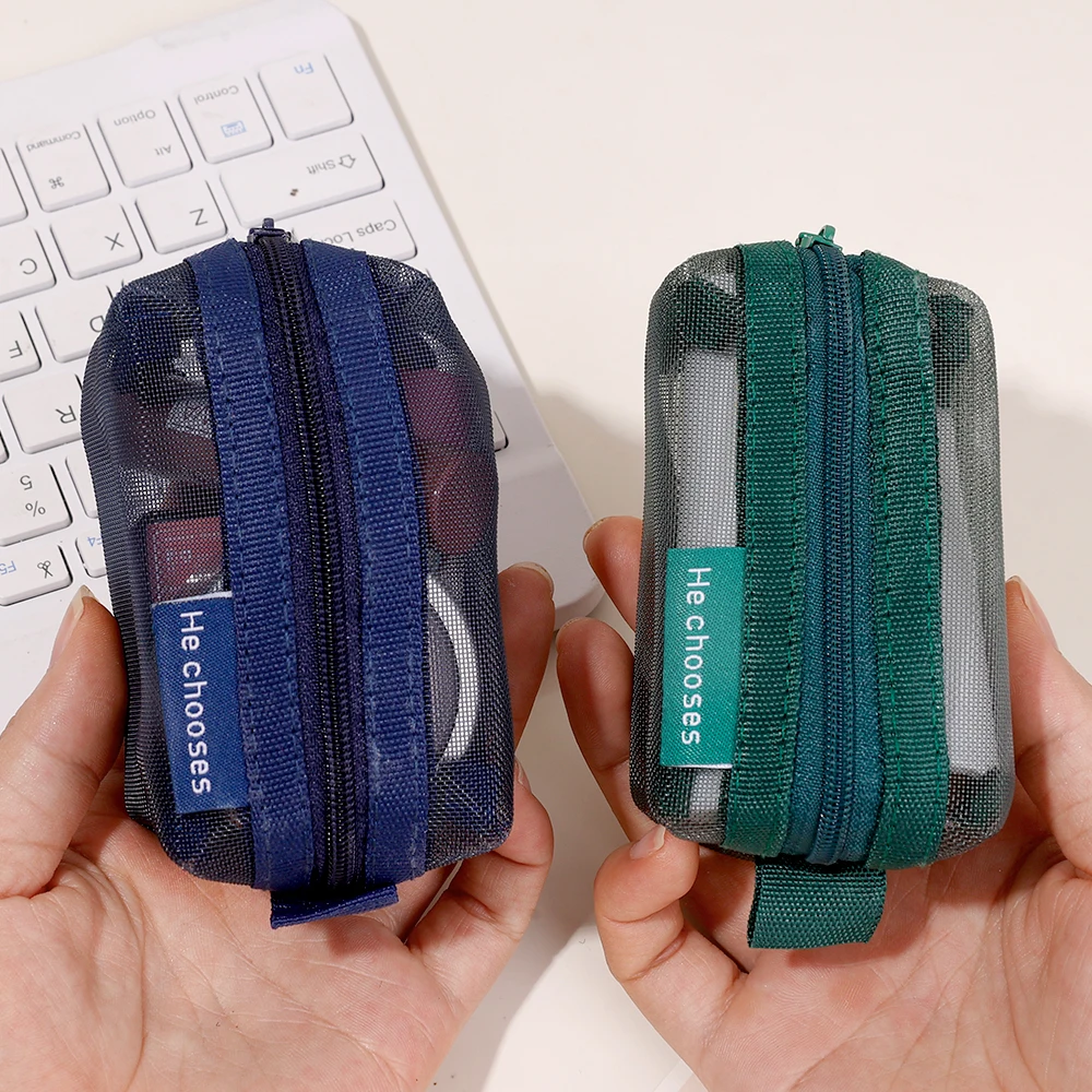 미니 메쉬 보관 가방, 휴대용 나일론 메쉬 지퍼 파우치, ID 카드 동전 키 립스틱 충전기, 홈 오피스 여행 오거나이저, 20-1 개