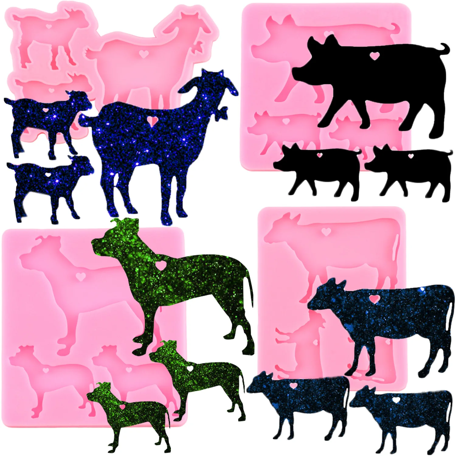 Goat Cattle Keychains Silicone Molds DIY Shiny Jewelry Pig Dog Keychain Epoxy Resin Mold Necklace Pendant Resin Crafting Making silicone mold