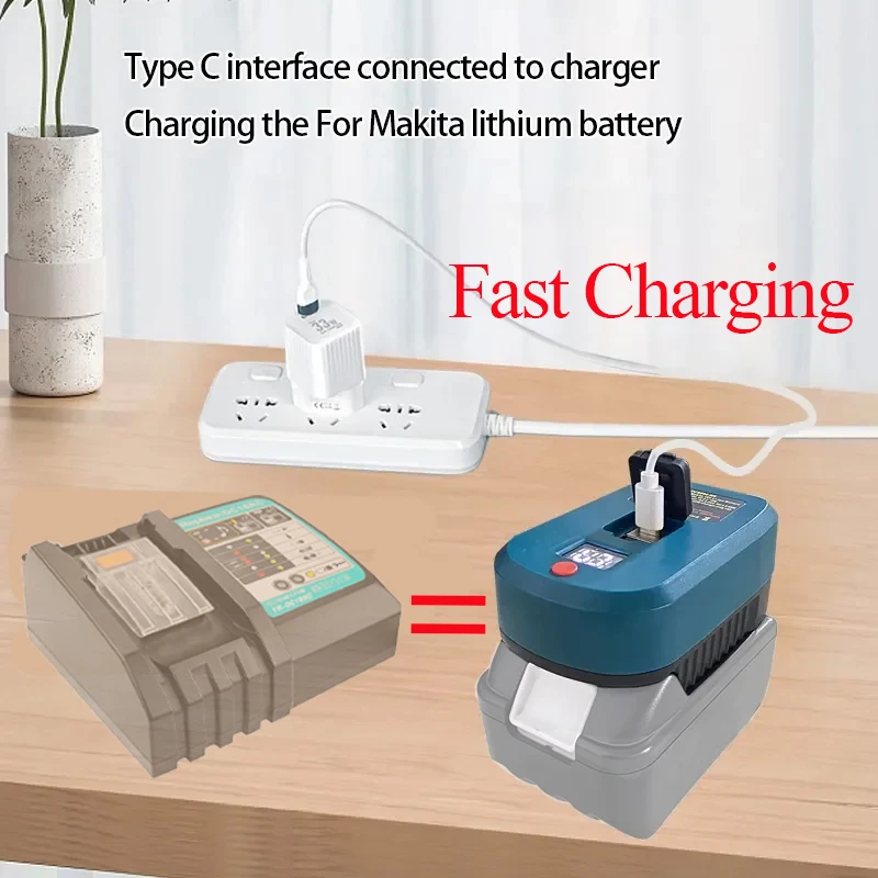 Funk-Ladeadapter Für Makita 18V Akkus – Mit USB-C & USB-A Ausgang, 15W Wireless Charging (ohne Akku)