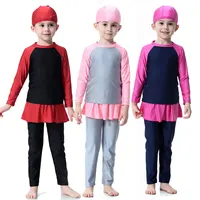 Modest 1-16Y Muslim Girls Swimwear Toddler Child Teens Islamic Burkini for Girls Top Pants With Skirt Cap 3pcs/set Quick Dry