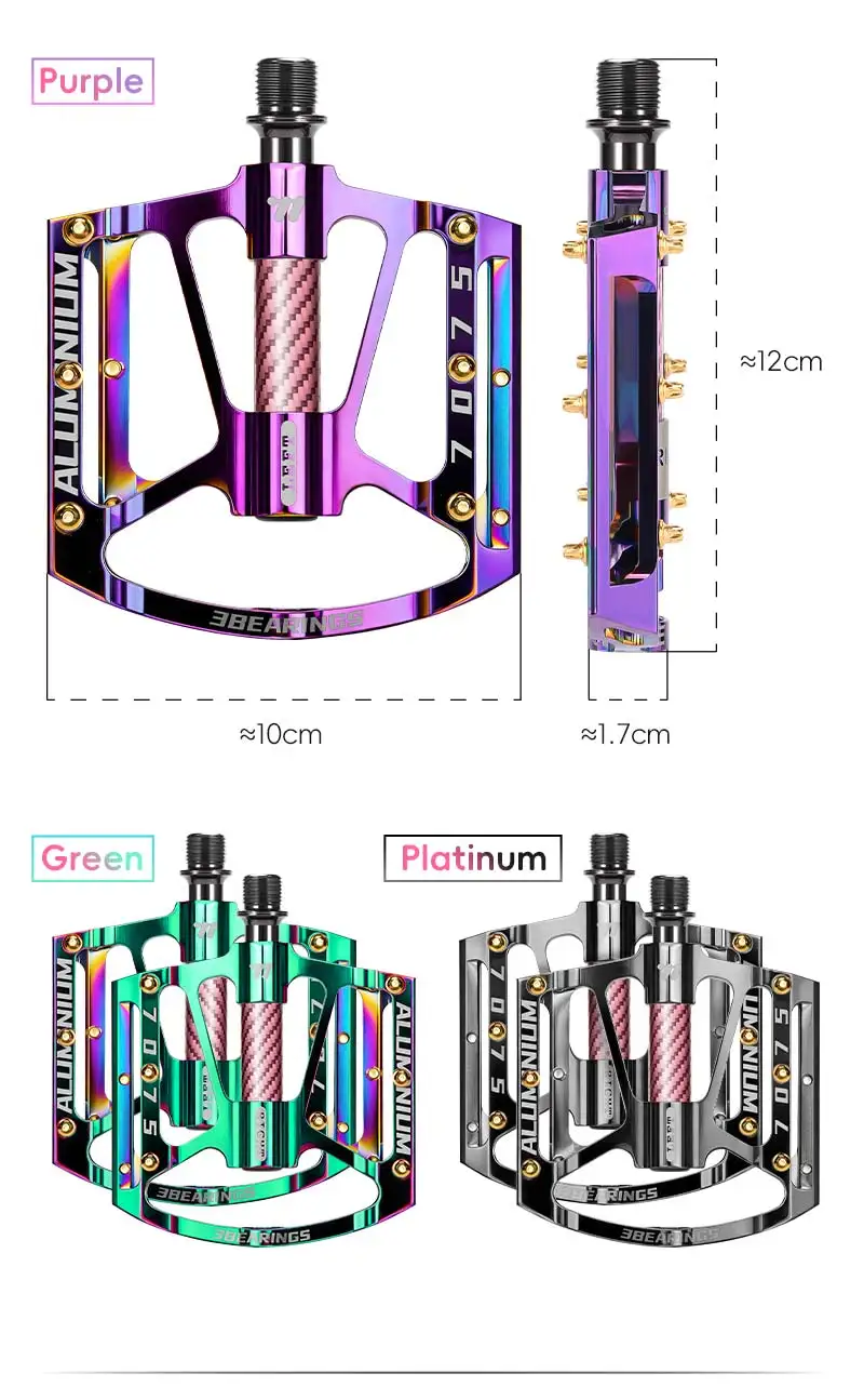 WEST BIKING Ultraleichte Fahrradpedale - Aluminiumlegierung 3 Gedichtete Lager Rutschfestes Breites Flachdesign für 14mm Gewinde MTB Rennrad – Detail 4