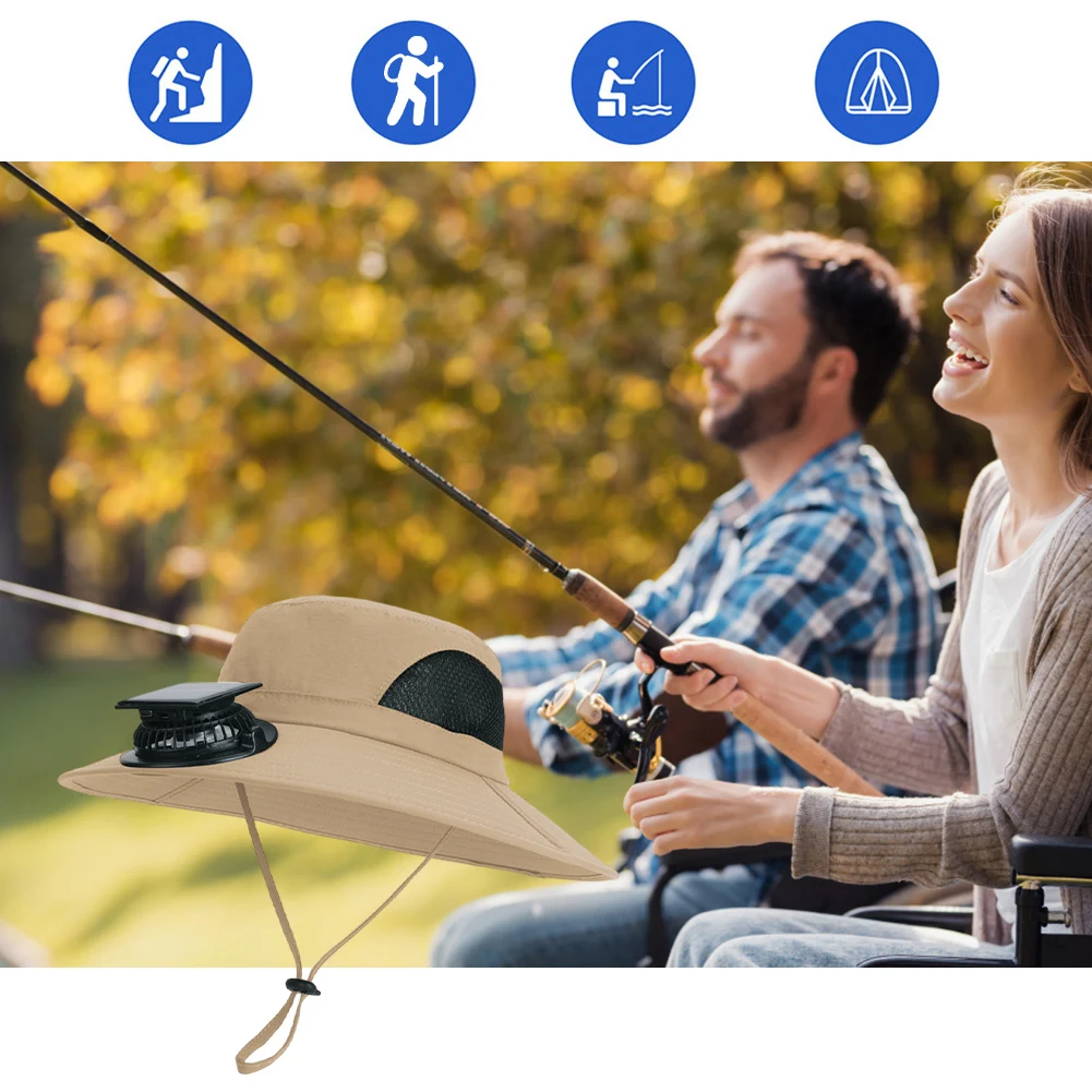 Wide Brim Solar Fan Hat Outdoor Fishing Hat UV Protection Outdoor Sun Hat with Removable & USB Charging Fan for Men Women