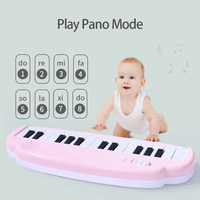 25-Key Mini Pocket Piano Toy Soft-Sound PP Material 3A Battery(Not Included) Blue/Pink Educational Musical Instrument Gifts 2