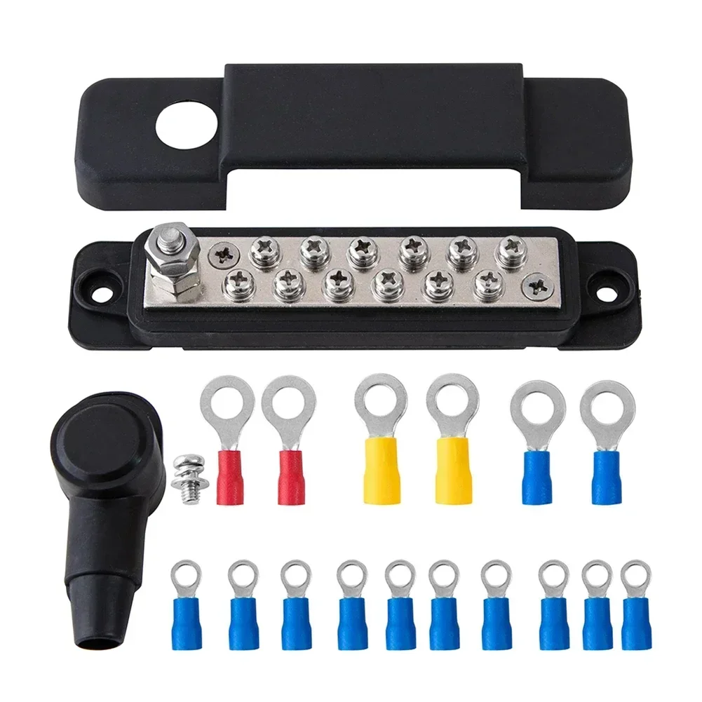 Car Terminal Block Negative Bus Bar 12V 180A Power Distribution Block Termianl Bus power distribution block For Automotive Boat Solar System (Black & Red