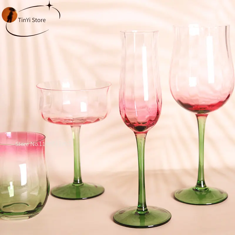 

2PCS Luxury Pink Ripple Crystal Glasses Household Goblet Party Champagne Glass Red Wine Glasses Romantic Wedding Cup Gift
