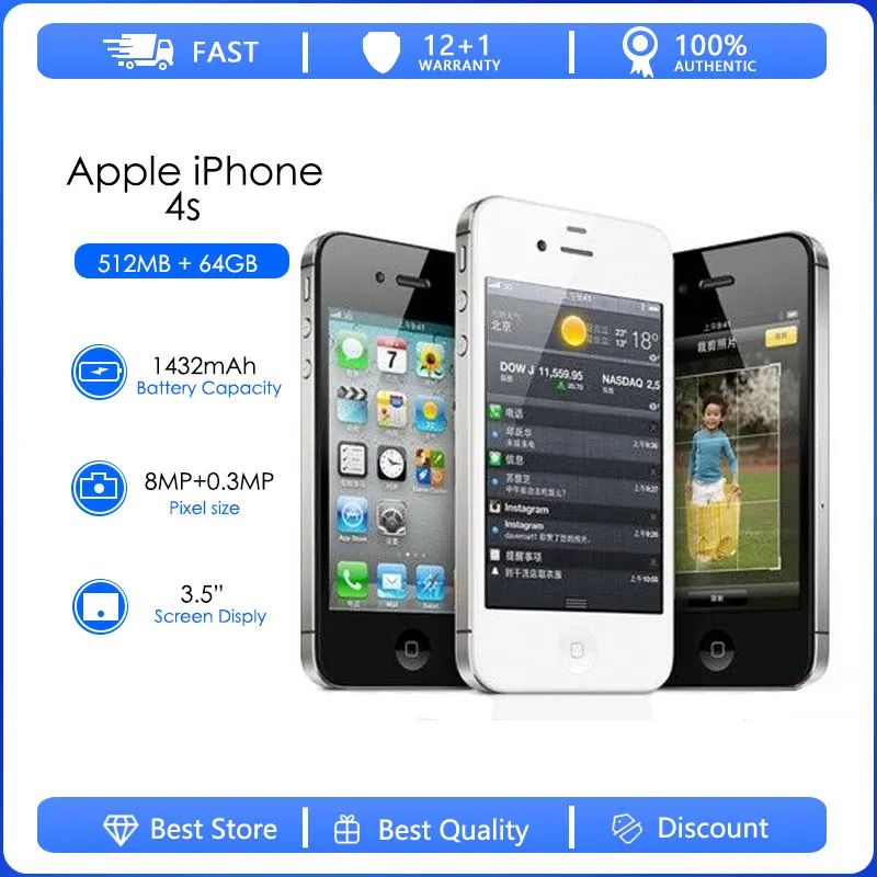 Telefono cellulare sbloccato in fabbrica originale Apple iPhone 4s  8GB/16GB/32/64GB ROM 3.5 "Smartphone Dual-core 8MP 1432mAh - AliExpress
