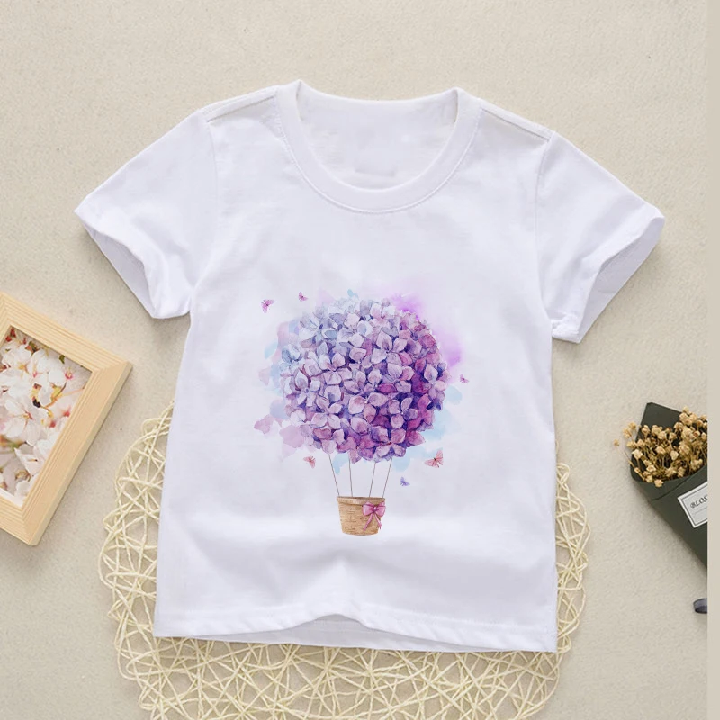 

New Unisex Baby Summer T Shirt Cartoon Printed Flower Tops Romantic Kids Children Perfume Clothing Balloon T-shirt For Girls top