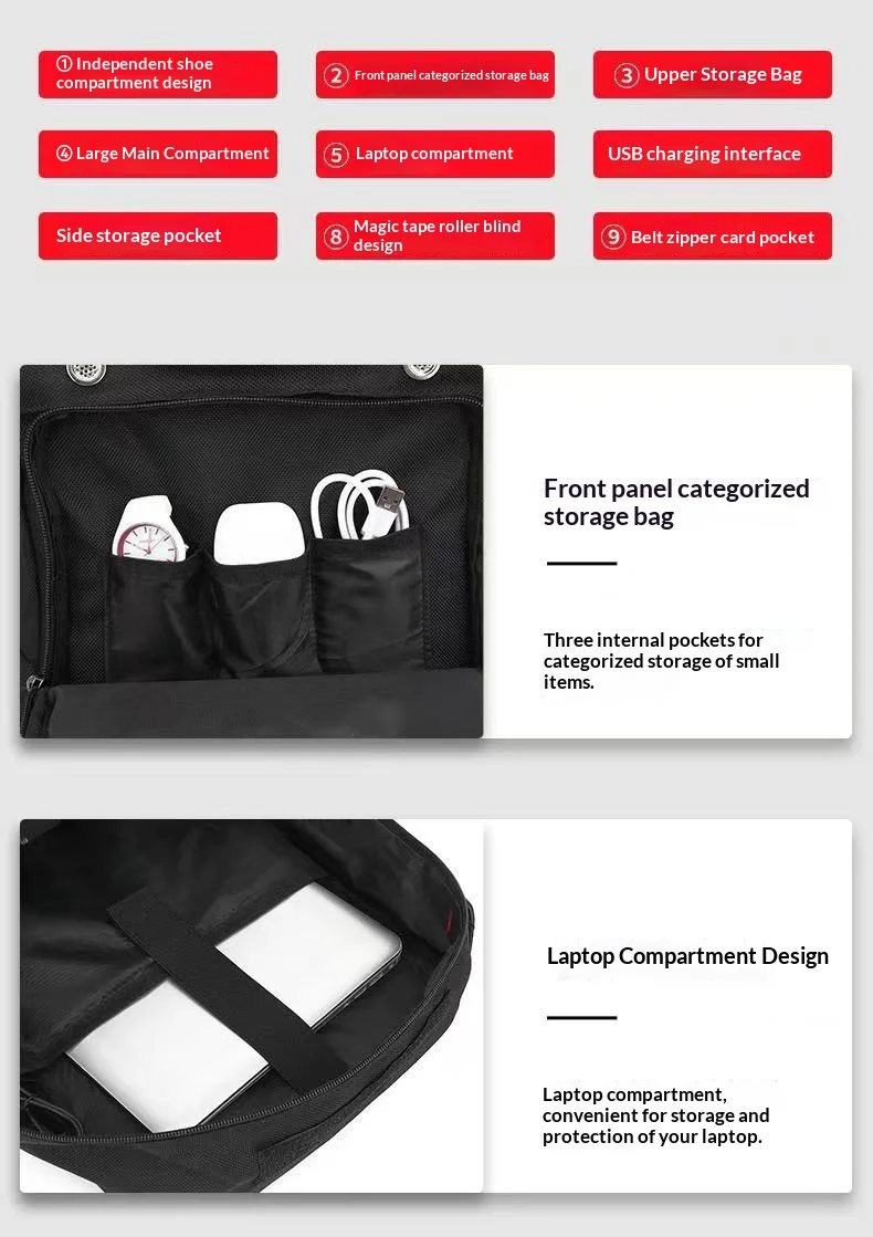 Reiserucksäcke für Damen und Herren, 60-70 Liter Übergroßer Rucksack, Langlebige Konvertierbare Reisetasche mit Schuhfach – Detail 8