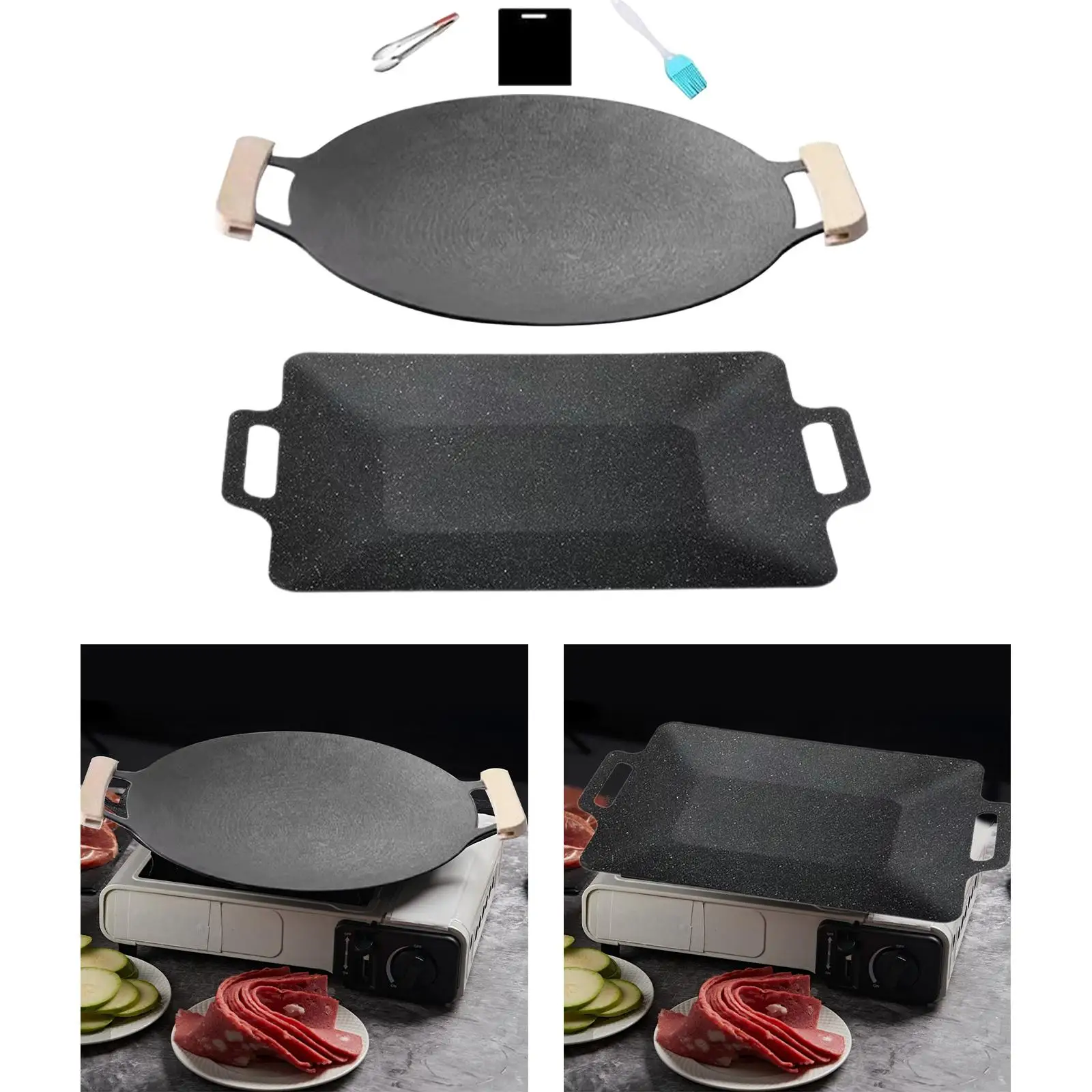 Korean BBQ Pan with Handles BBQ Griddle Indoor or Outdoor Grilling Pan Frying Pan for Backpacking Travel Kitchen Outdoor Camping