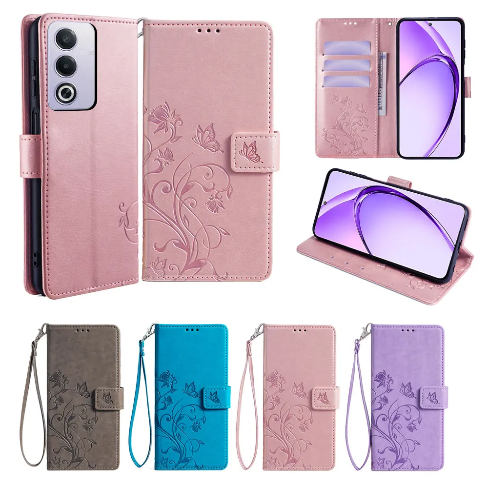 Butterfly Motifs Leather Flip Wallet Case  - Protective Cover