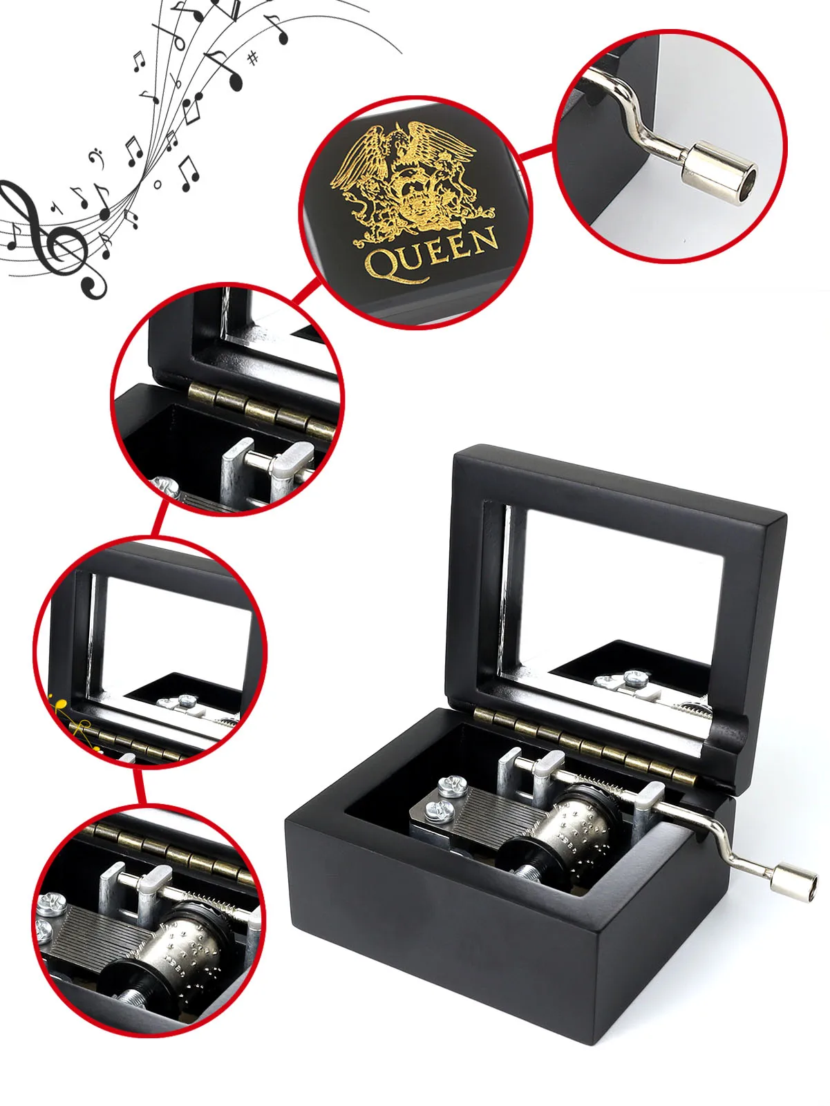 SOFTALK Bohemian Rhapsody Black Mirror Hand operated Solid Wood Music Box Birthday, Christmas, Valentine's Day Gift 2