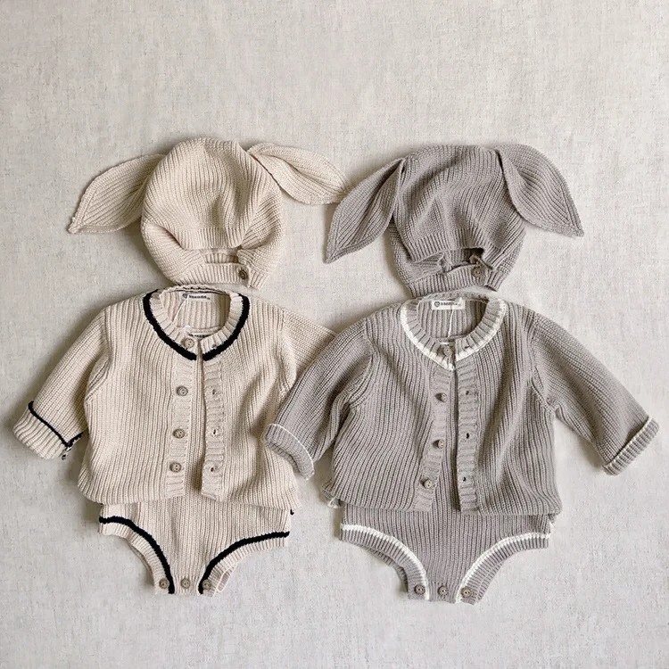 3 Stück Frühling und Herbst bequeme Baby pullover Neugeborene wind dichte Baby pullover Overall Strickjacke Jacke Hut Baby Mädchen Outfit Set – Detail 17