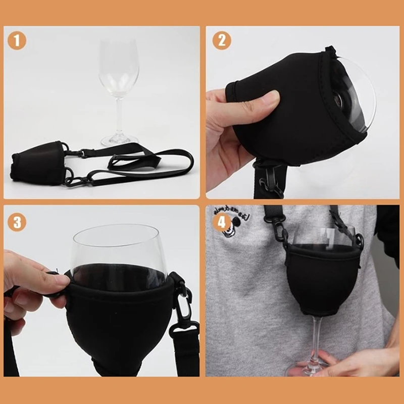 Portable Wine Glass Holder Strap Wine Sling Yoke Glass Holder Support Neck Strap For Birthday Cocktail Tools 4PCS