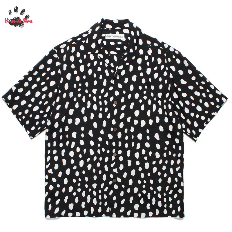 

Top Quality Leopard WACKO MARIA Lapel Shirt Men Woman Hawaii Black White Coffee Blue Pink Streetwear