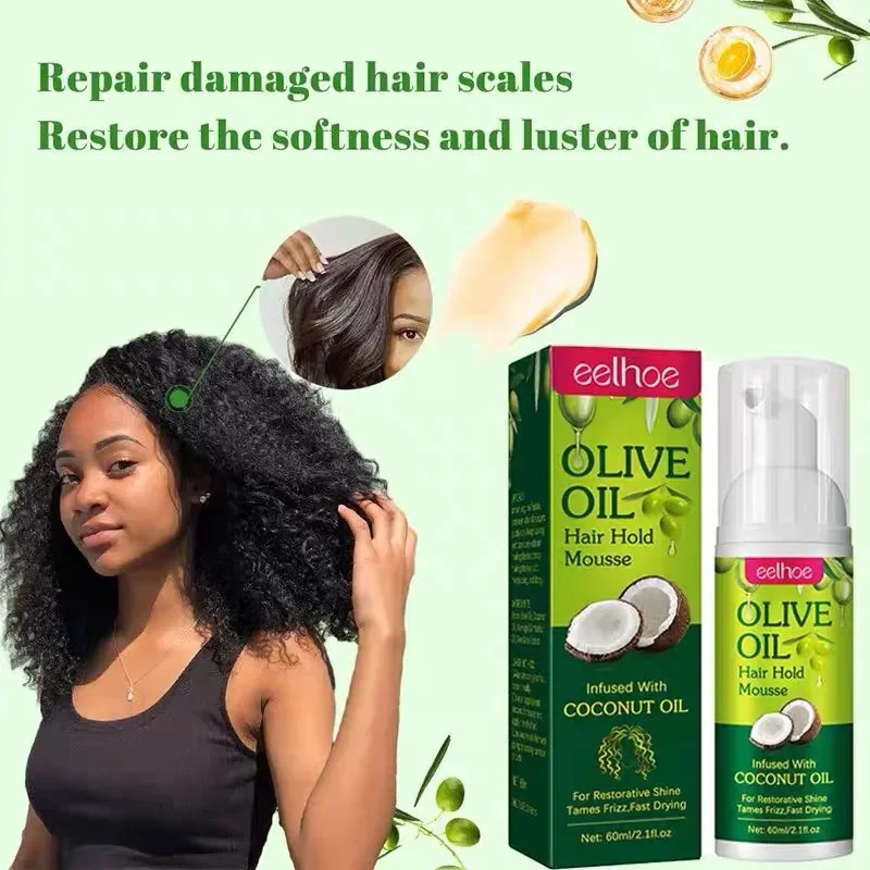 Curly Hair Styling Mousse Fluffy Olive Oil Shaping Cream Hydrating Prevent Dryness Nourishing Elastin 60ml