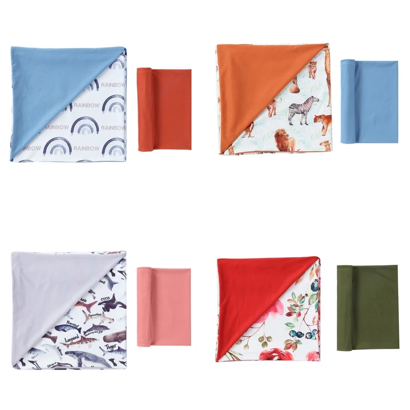 

97BE Двухслойное детское одеяло из мягкого хлопка с принтом для пеленания для младенцев