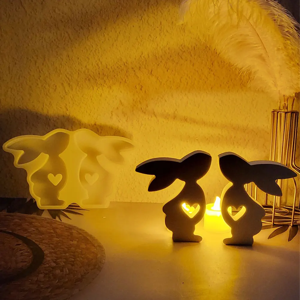 DIY Easter Bunny Silicone Mold Cute Rabbit Gypsum Concrete Molds Resin Mold for Easter Table Decorations