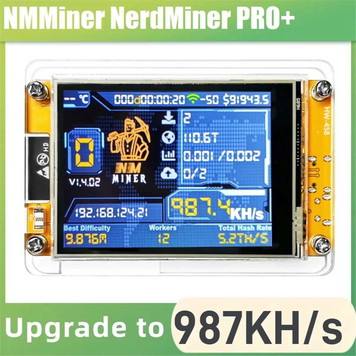새로운 NMMiner NerdMiner 업그레이드 987 /S 해시레이트 2.8 인치 스마트 디스플레이 Bitcoin Crypto  Solo Lottery Miner NerdMiner