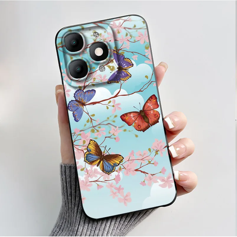 Luxury Fashion Black Soft TPU Silicone Case with Floral and Butterfly Design