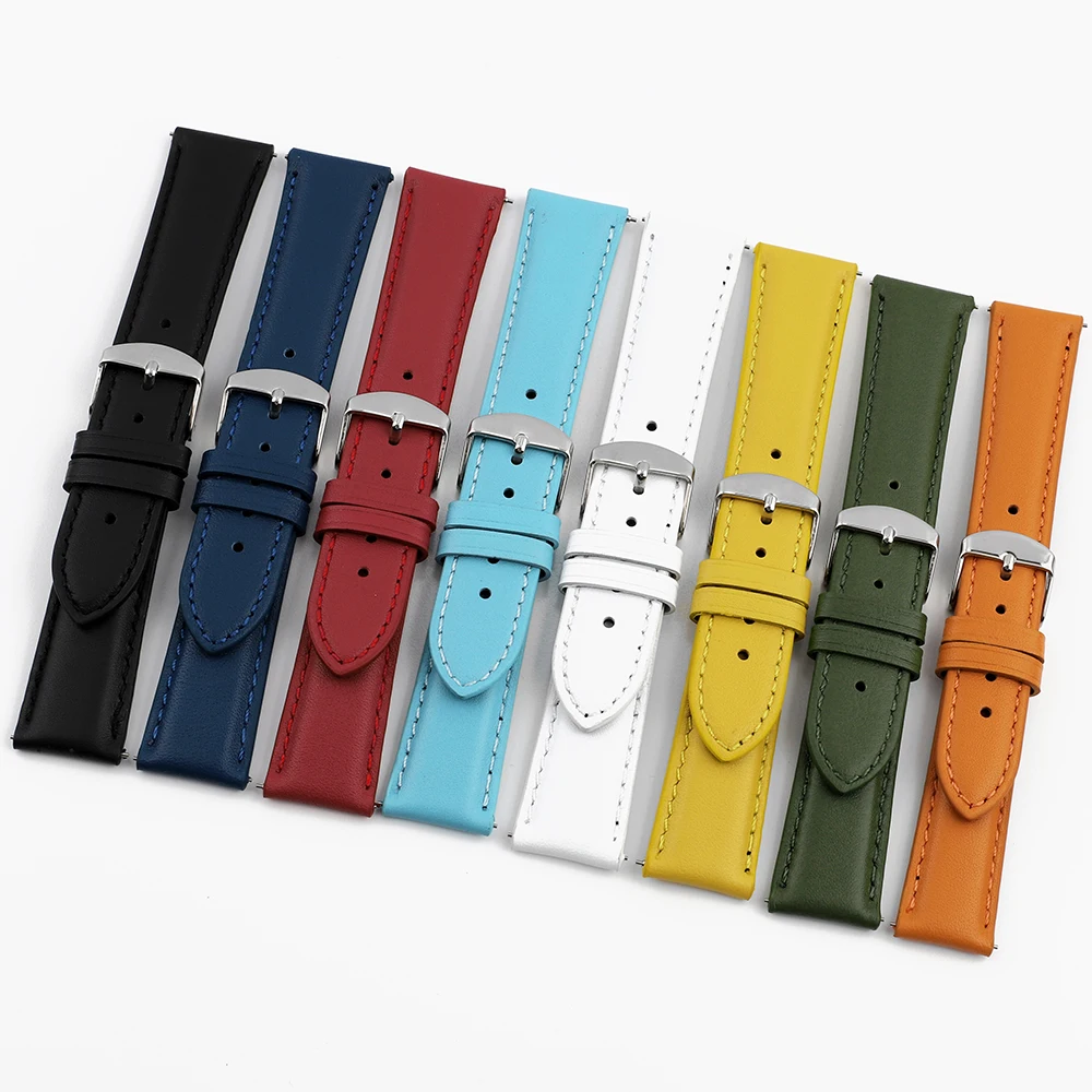 Vintage Genuine Leather Watchband - Green Gray Blue Replacement Wristband