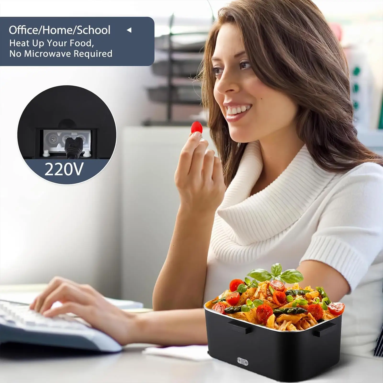 1,8L Elektrische Lunchbox 75W Schnellheizender Speisenwärmer für Auto und Zuhause Tragbare Beheizte Lunchbox mit Isoliertasche und Löffel für Büro Reise Arbeit – Detail 7