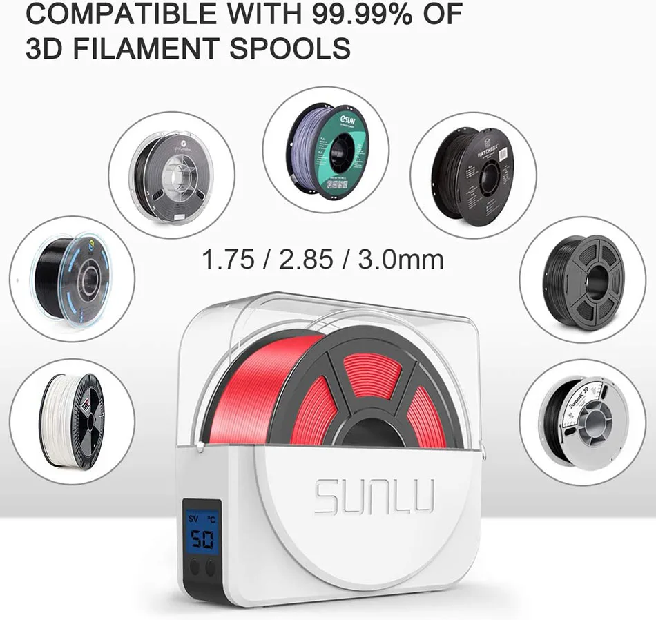 SUNLU S1 Plus 3D Printer Filament Dryer with Fan Upgraded Filament Dehydrator Storage Dry Box for 1.75/3.00mm 1KG 3D Filament