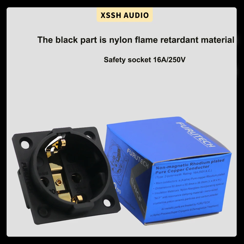 Electric Outlet XSSH FI-E30 Copper Plated Rhodium Gold Neutral AC 250V 16A Euro 2Pin IEC Inlet Uitimate H Schuko Chassis Socket