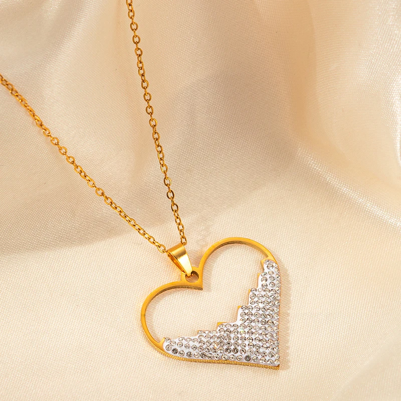 ANENJERY 316L Stainless Steel Hollow Black White Zircon Necklace Earrings For Women Fashion Design Jewelry Gifts Wholesale