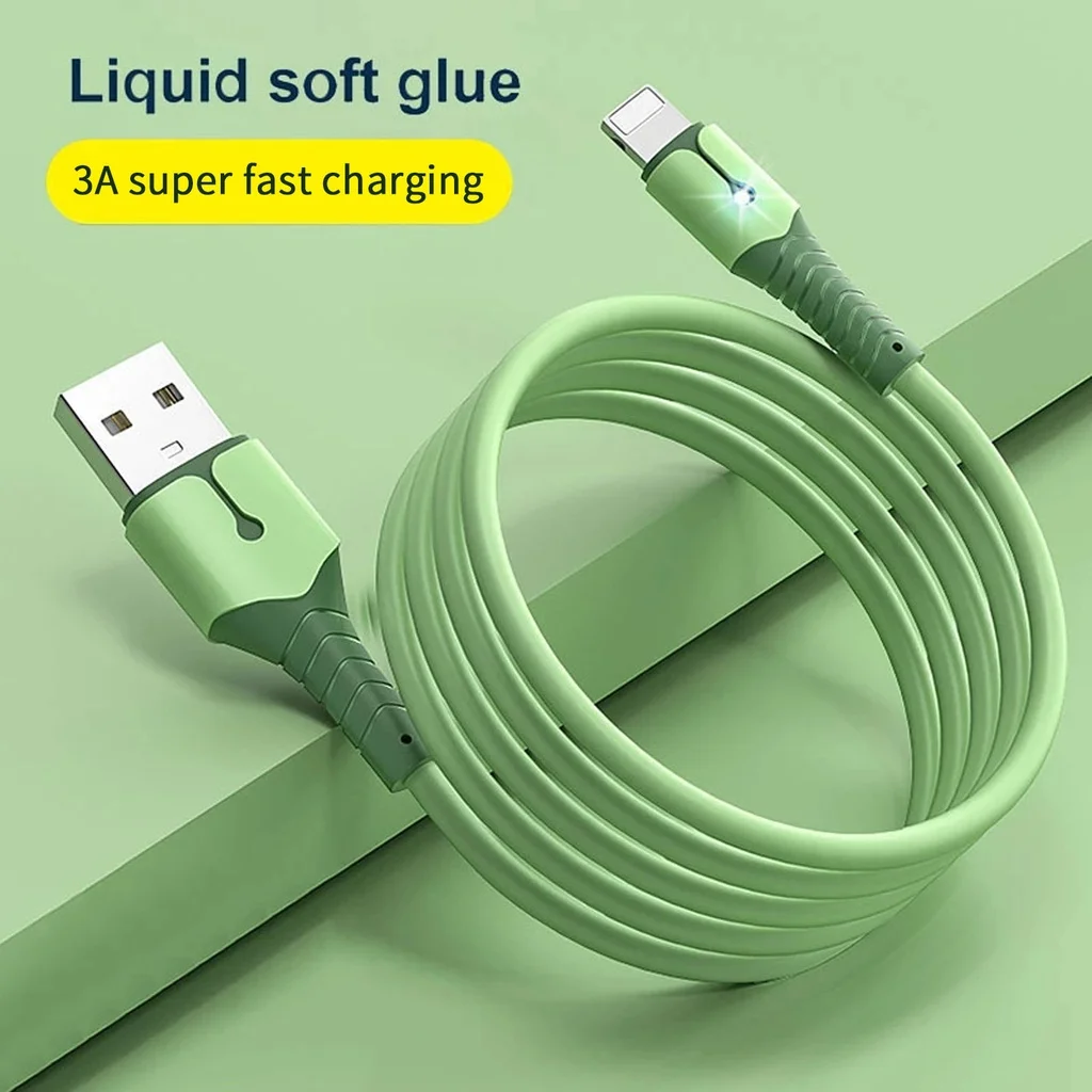 아이폰용 액체 실리콘 USB 케이블, 아이폰 14 프로, 12, 11, 13 프로, XS 맥스, Xr, X, 8, 에어팟 프로용, LED..