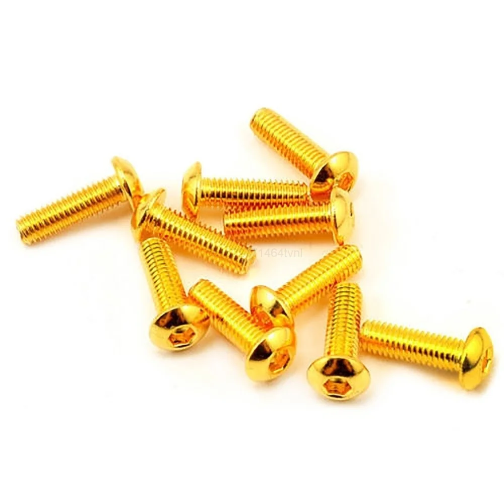 10pcs Grade 12.9 Half Round Head Plating Titanium Gold Hex Socket Screw M2 M2.5 M3 M4 M5 Iso7380 Length 3-35mm