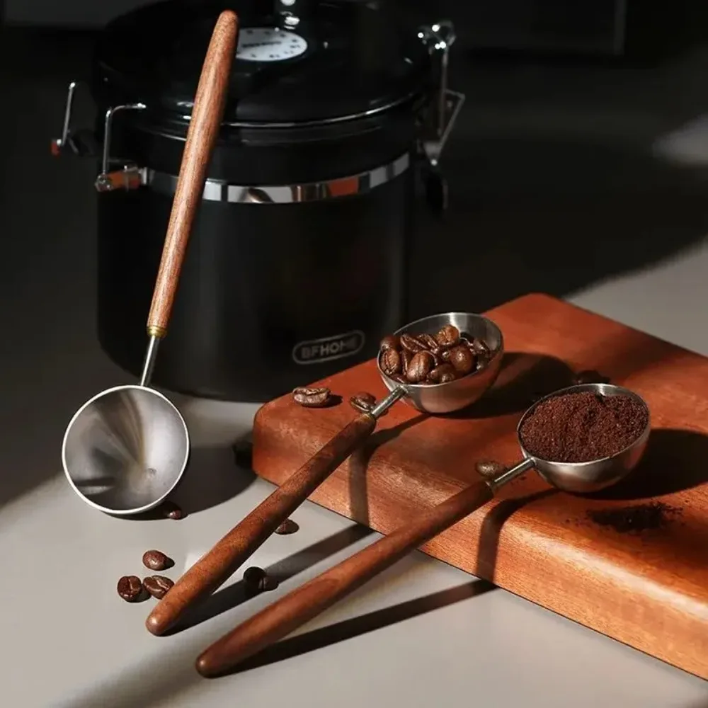 304 Stainless Steel Coffee Bean Measuring Spoons Walnut Handle Long Handle 3/8/23ML Scoop kitchen measuring spoons,measuring spoon set,electronic measuring spoon,measuring cup and spoon set