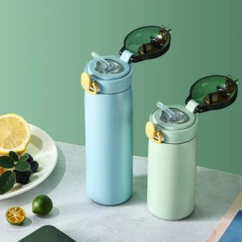 Bottiglia termica per bambini in acciaio inossidabile da 320/460 ml Tazza di paglia per bambini portatile Thermos termico freddo e caldo Bottiglia d'acqua per studenti 1