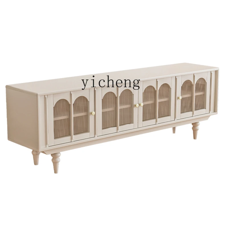 

Tqh Cream Style Solid Wood TV Cabinet Mild Luxury Retro Living Room Furniture Height Low Cabinet Floor Cabinet