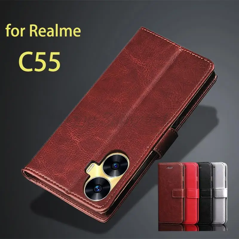 Realme C55 Custodia A Portafoglio Di Lusso Per Oppo Realme C55 Custodia Flip Leather Phone Cover Card Holder Holster Phone Shell Fundas Coque