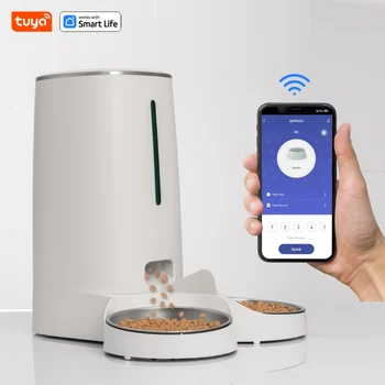 Mangiatoie automatiche WiFi per gatti per 2 gatti, distributore di cibo per gatti da 4 litri con controllo APP, doppi ciotole in acciaio inossidabile, allarmi per alimenti bassi