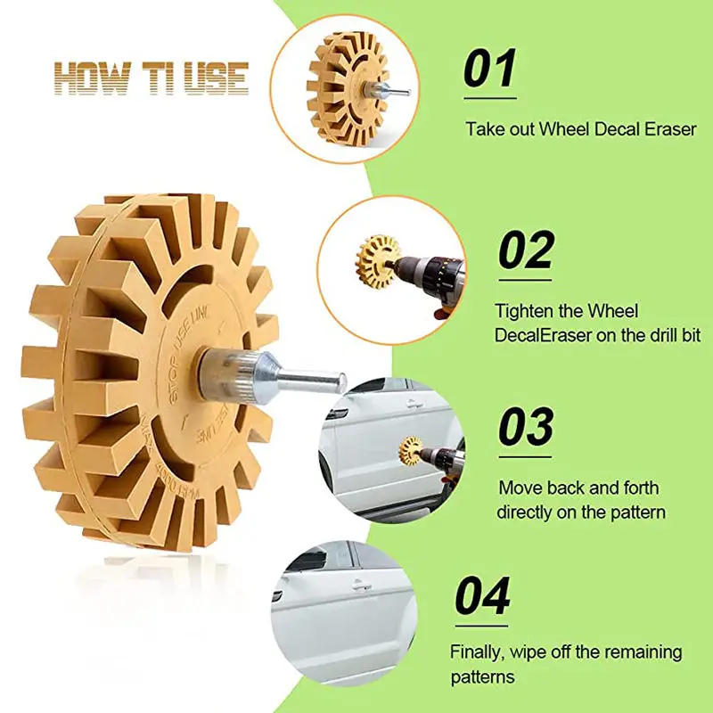 Car Sticker Remover Decal Removal Rubber Eraser Wheel with Drill Adapter Kit Car Sticker Remover Paint Cleaner Car Polish Auxiliary Acessories