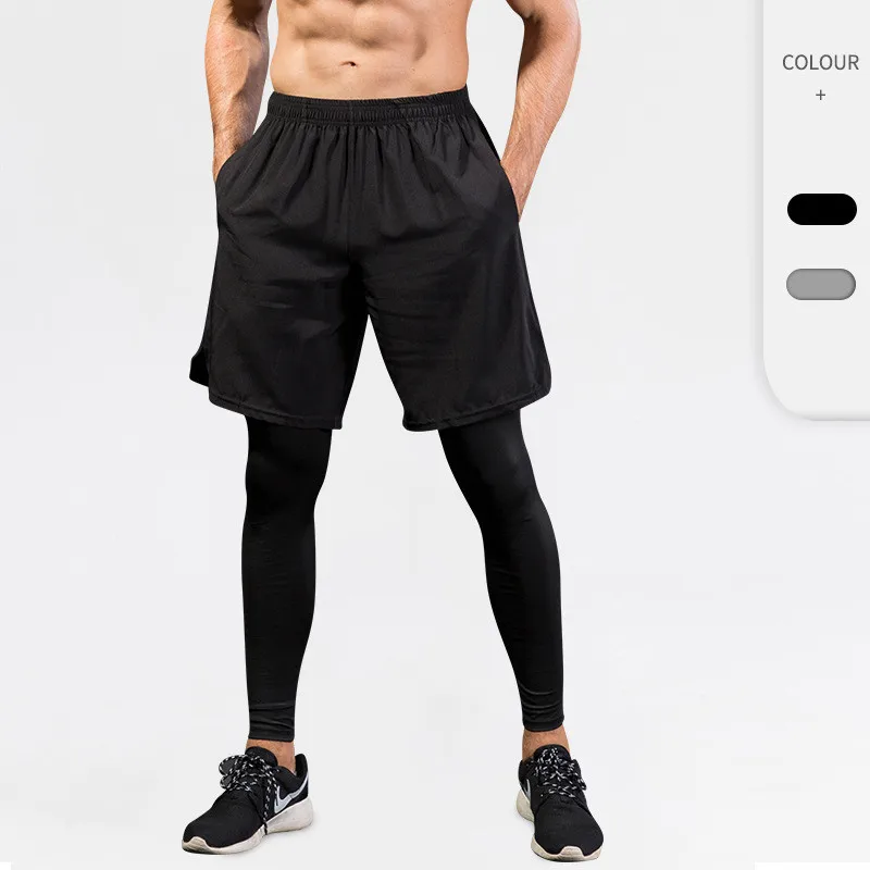 

Solid Color Men Comprehensive Training Jogging Sport Pant Quick-drying Fitness Athletic Breathable Fake Two Casual Athletic Wear