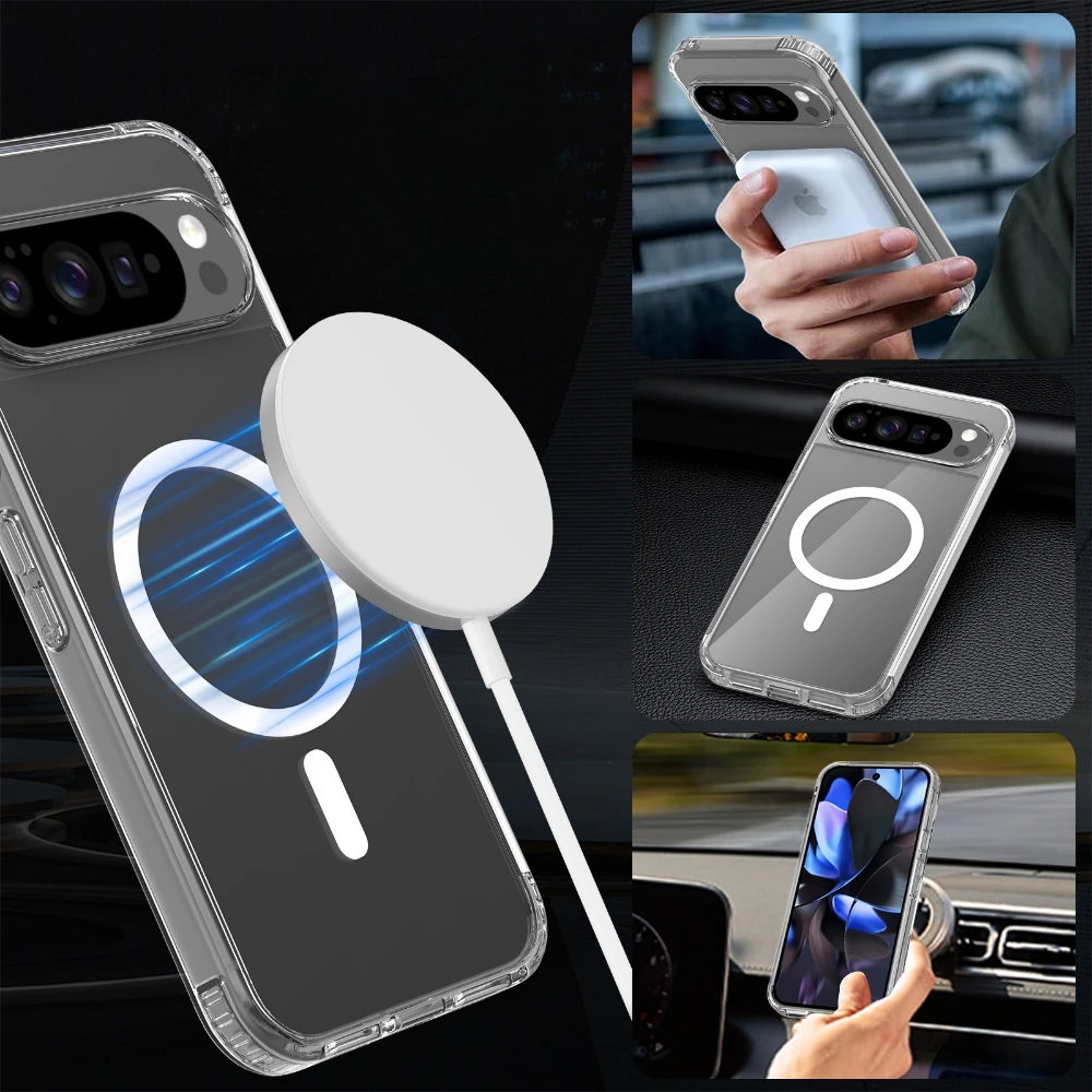 Crystal Clear Magnetic Wireless Charging Phone Case with Protective Cover