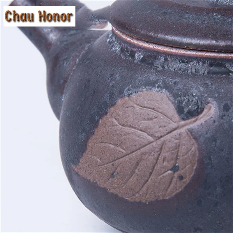 210ml Vintage Handmade Pottery Teapot Retro Coarse Leaf Art Household Teaware Chinese Kung Fu Tea Personal Pots Gift Packaging