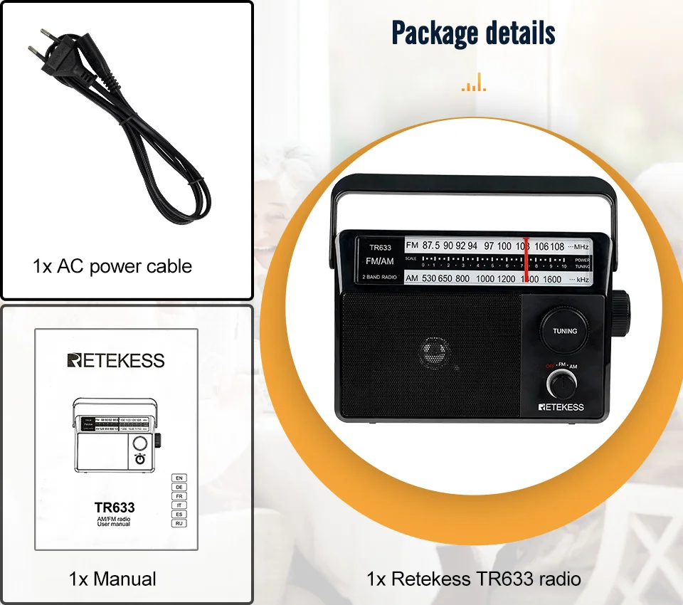 Tischradio mit großem Bildschirm, tragbare Radios, AM FM, wiederaufladbarer, batteriebetriebener Hochleistungslautsprecher für ältere Menschen, Radio, Outdoor-Camping – Detail 11