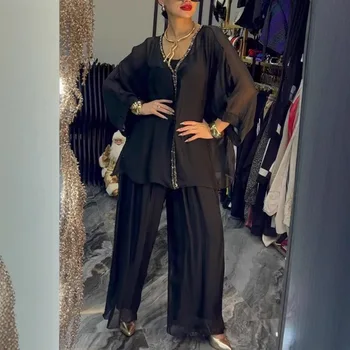 2025 spring and summer new European and American models, women's casual V-neck sequins loose two-piece set women