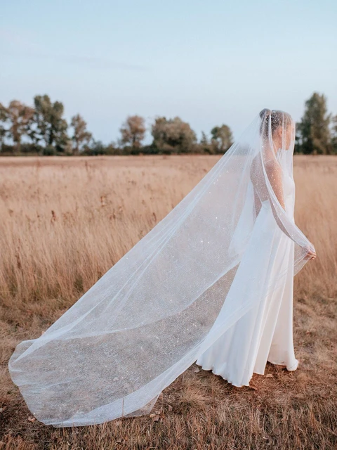 Two Tier Mid-Length Wedding Veil with Sequined Lace Edge