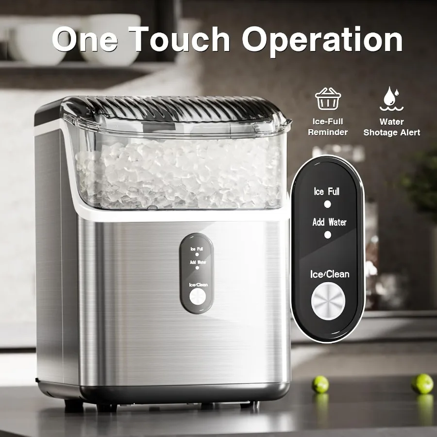 Nugget Countertop Ice Maker with Soft Chewable Pellet Ice Automatic Cleaning 34Lbs/24H Pebble Machine with Scoop Sonice