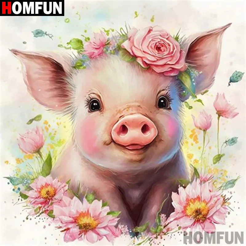 HOMFUN 5D Diamond Painting Full Drill Diamond Embroidery "Animal Pig Flower" Picture Of Rhinestone Handmade Home Decor diamond painting,diamond art painting kit,diamond painting set