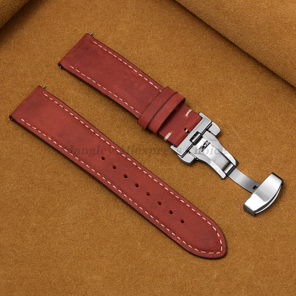 Echtes Kalbsleder-Uhrenarmband für Seiko für Omega Business-Uhrenarmband 14/16/18/20 mm 22 mm Schmetterlingsschnalle mit Nähten – Detail 15