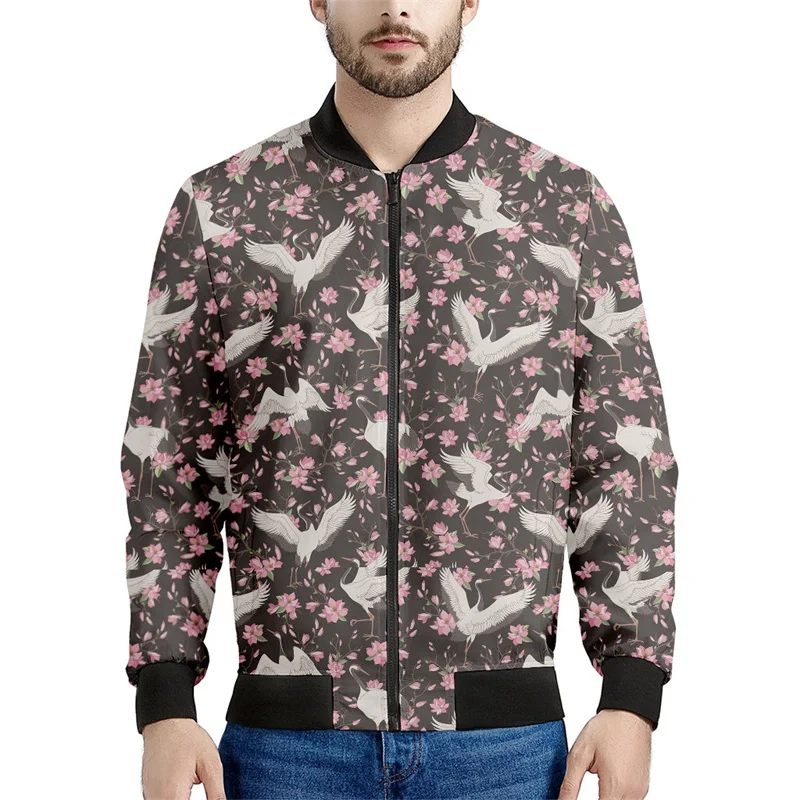 thumbnail image 1 of Chaqueta con cremallera y estampado 3D de grullas pintadas a mano para hombre y mujer, chaquetas de calle de manga larga para primavera y otoño, 1 of 4