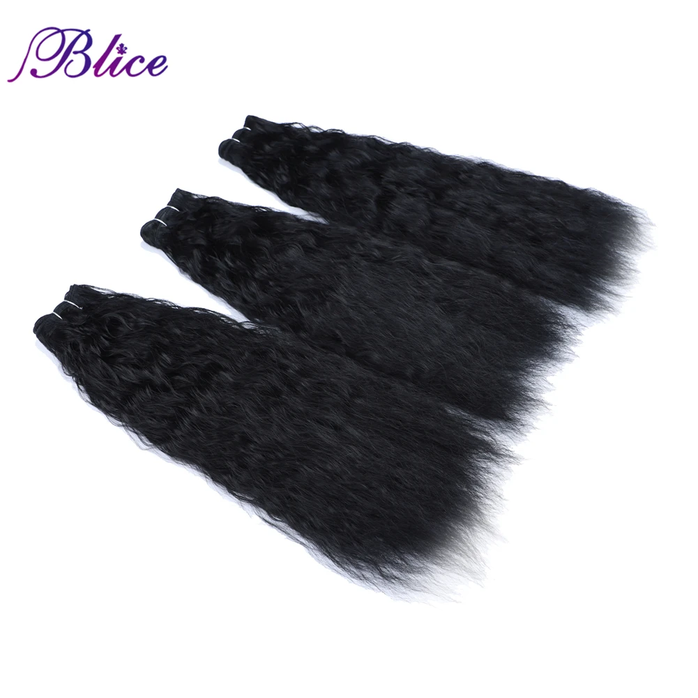 Blice Synthetic Hair Bundles Kinky Straight Curly Hair Pieces Double Weft Weaving Three Pcs Deal For Women