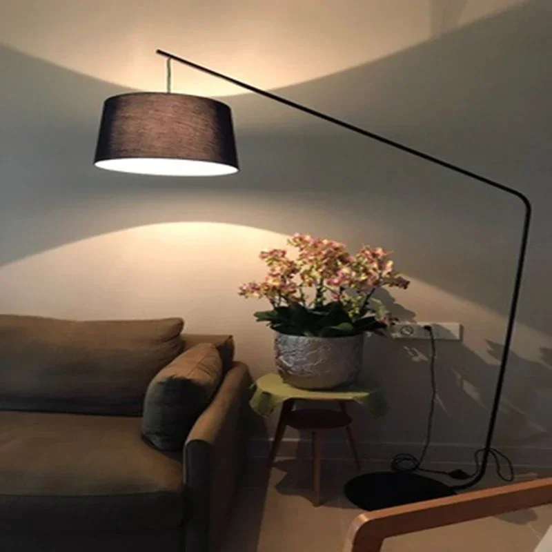 

Nordic Denmark LED Fishing Floor Lamp Study Bedroom Living Room Cloth Cover Room Decoration Indoor Lighting Villa Floor Lamp