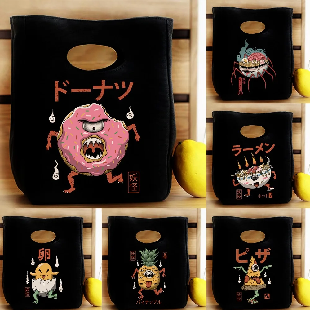 

Women Diner Lunch Bag Thermal Lunchbox Bento Pouch Cute Monster Print Tote Pack Kids Food Insulated Canvas Cooler Bags Organizer